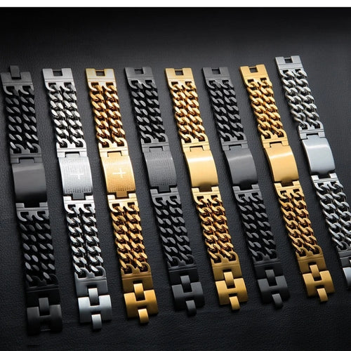 Bracelet en acier inoxydable 316L, chaîne cubaine de 24MM de largeur, bracelet croisé pour hommes.
