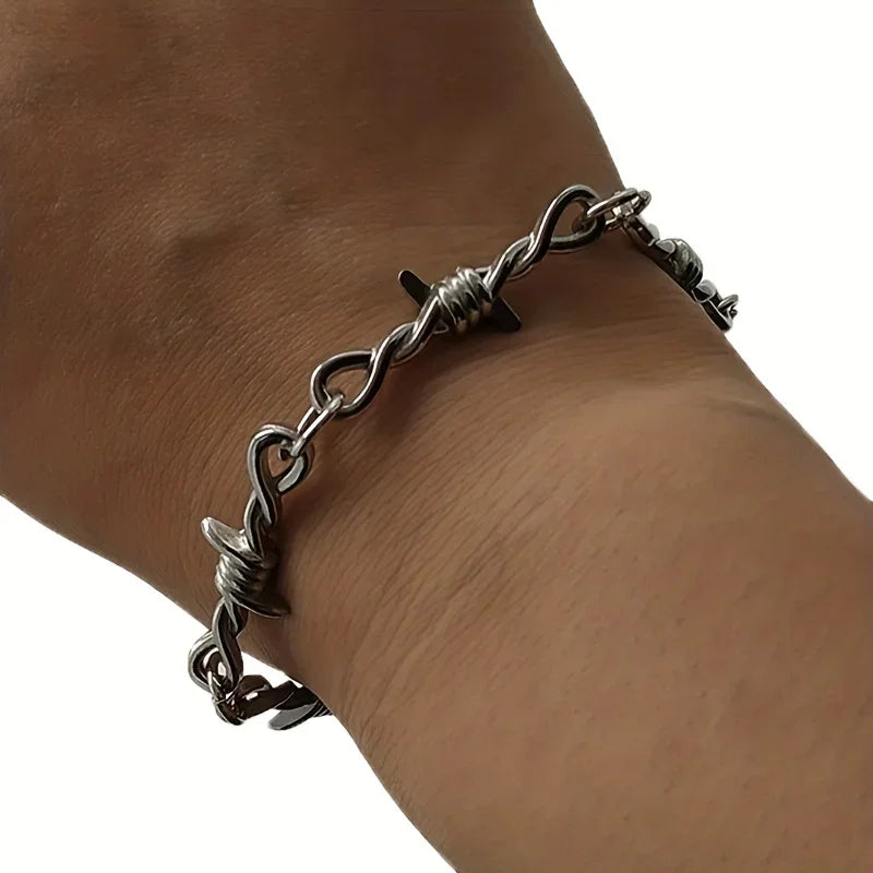 Bracelet Gothique Chaîne Fil Barbelé pour Hommes et Femmes.