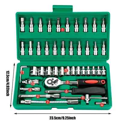 Kit d'Outils Professionnel 46 Pièces – Coffret à Cliquet pour Entretien Auto & Bricolage