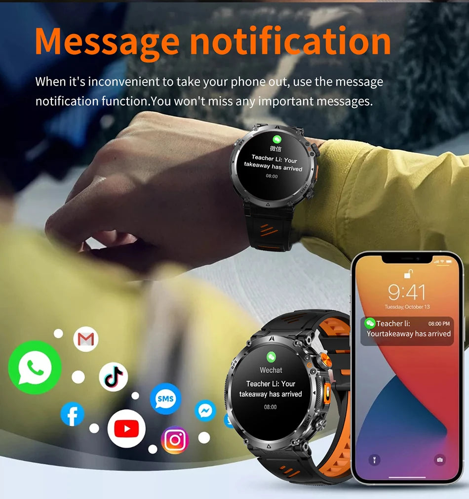 Montre Connectée Outdoor ChiBear – 1,7" AMOLED, 100+ Sports, Boussole, Torche LED, Appel BT