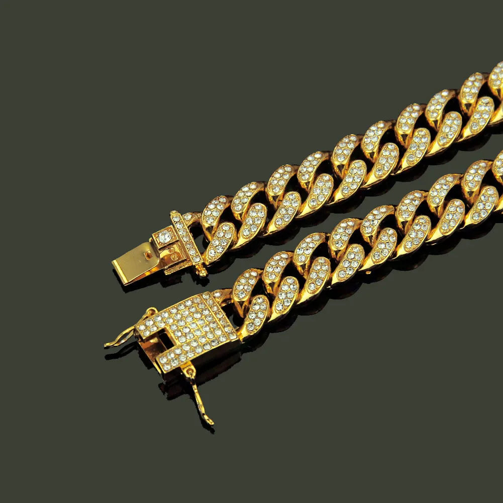 Chaîne de collier HNSP Miami Cuban Link Iced Out pour hommes - Chaîne de bijoux Hip Hop robuste et brillante de 13 mm de large