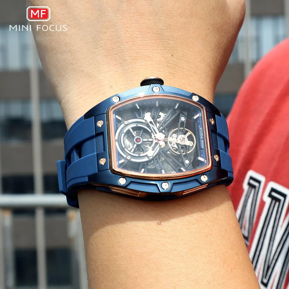 Montre Homme MINIFOCUS — Mécanique Automatique Squelette, Silicone & Waterproof 5ATM