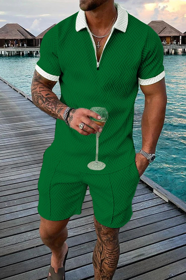 Polo Zippé Vintage Homme — Ensemble Survêtement Col Mandarin, Respirant & Grande Taille S-5XL