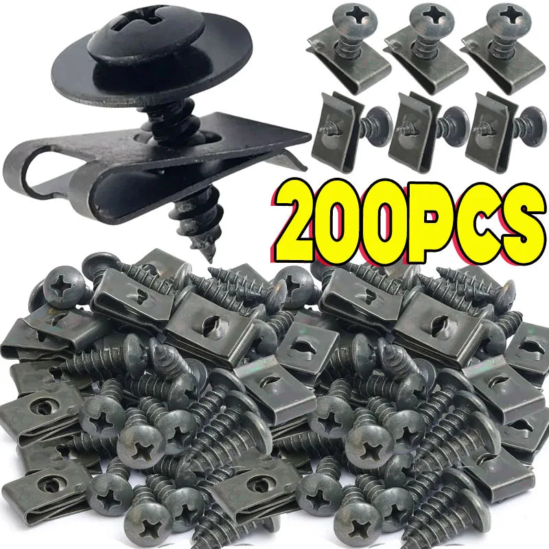 Clips & Vis Autotaraudeuses pour Voiture – Type U Antirouille | Lot 10 à 200 pcssonniers