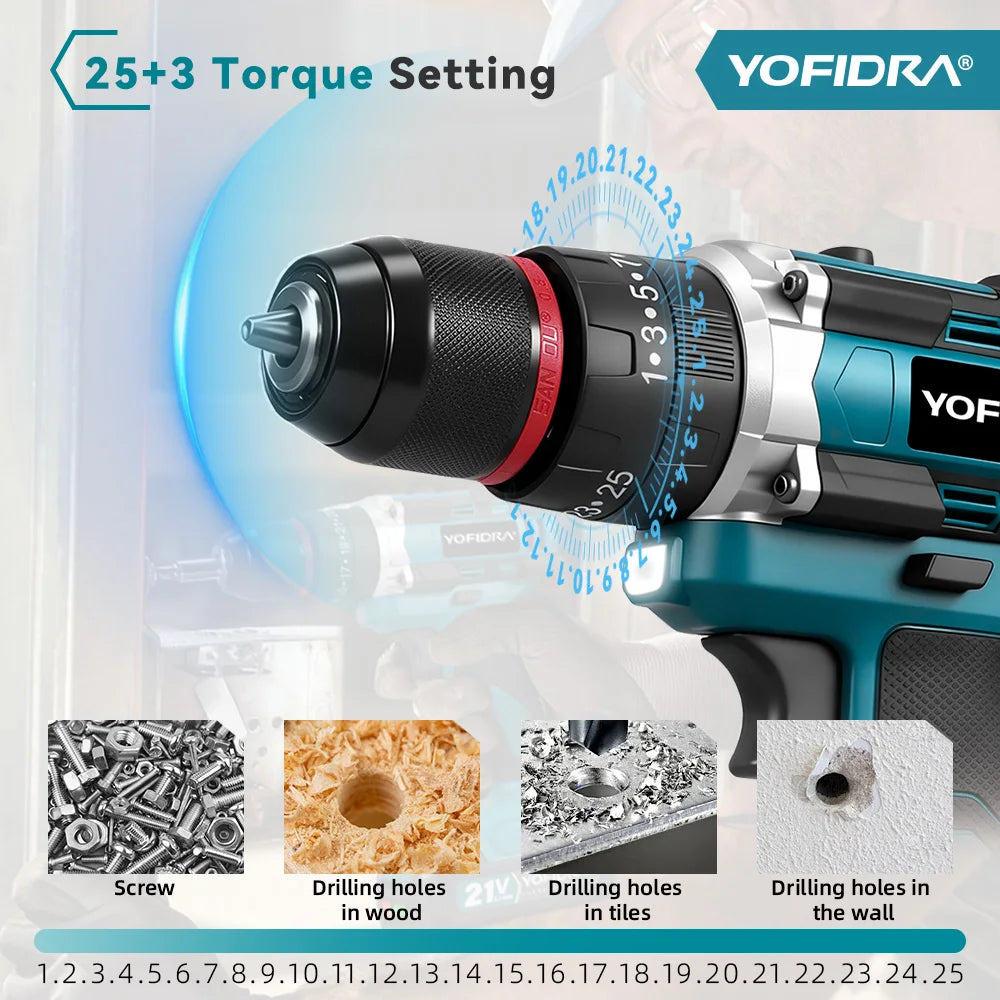 Perceuse à Percussion Sans Fil 3-en-1 – 21V, Couple 25+3, Moteur Cuivre Pur