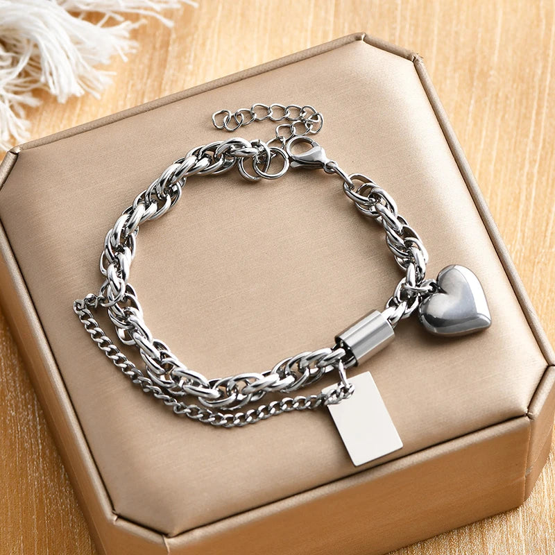Bracelet jonc en acier inoxydable 316L GANEMLY pour femmes, nouveau bracelet punk, chaîne de poignet, bijoux imperméables, bijoux femme