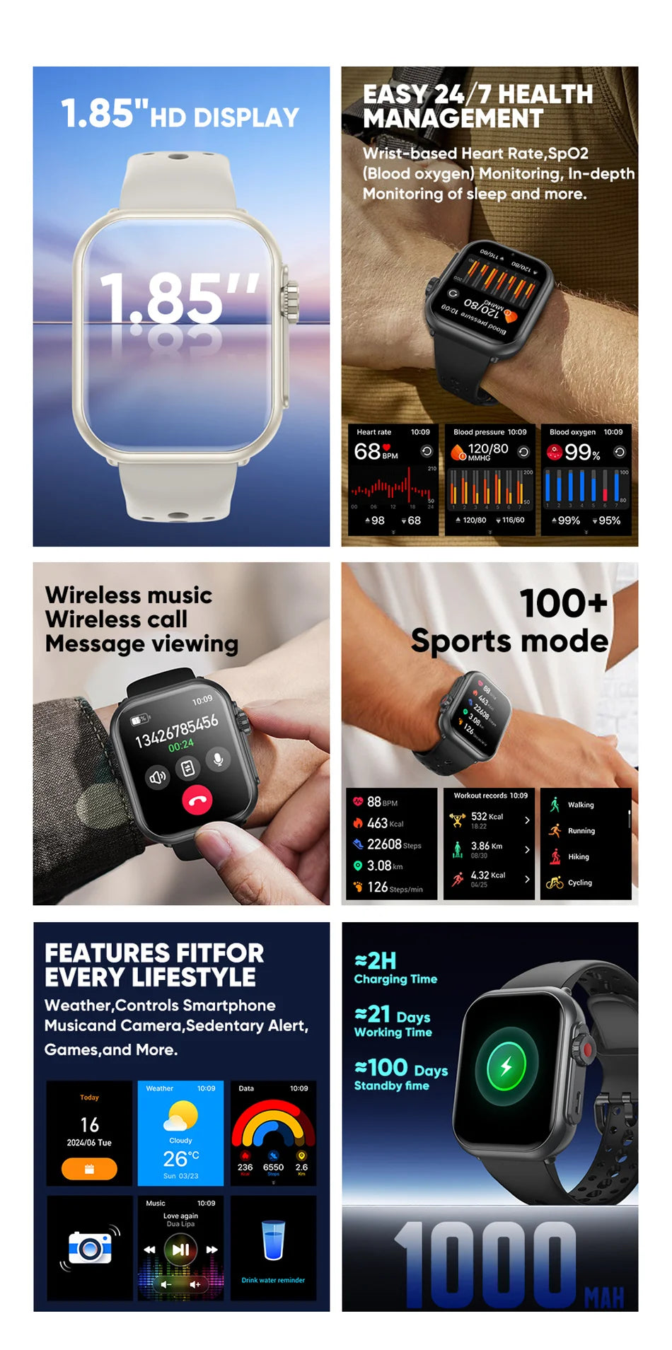 Montre Ultra 2 SE montre intelligente hommes femmes 1000mAh Bluetooth appel sport Fitness Bracelet IP68 étanche Smartwatch IOS