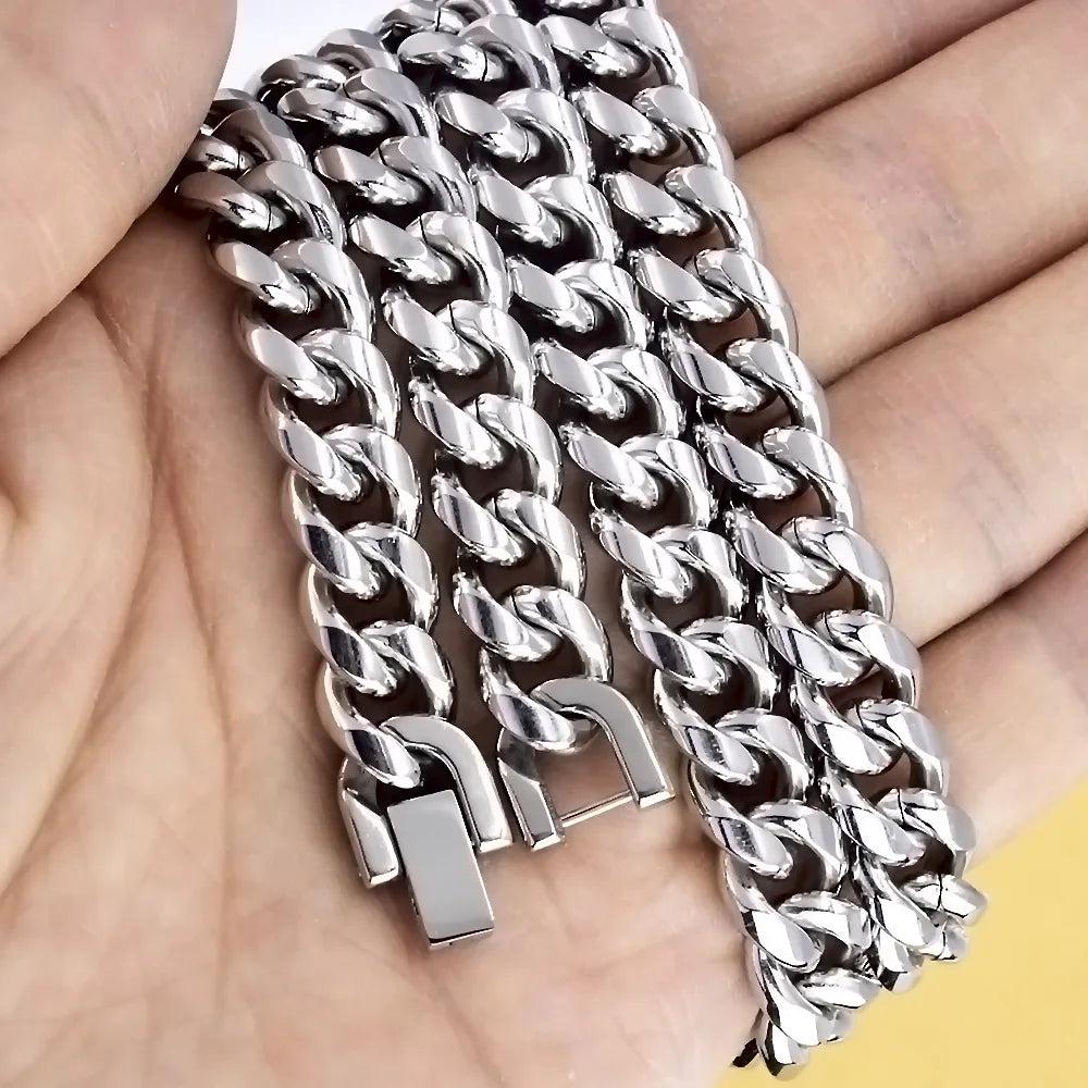 Collier à double chaîne cubaine en acier inoxydable 316L HNSP pour hommes, épaisseur 8MM-12MM, style punk biker, accessoires pour hommes, cadeau pour homme