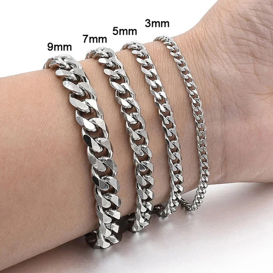 Bracelet chaîne cuba, classique,acier inoxydable, largeur 3/5/7/9mm.