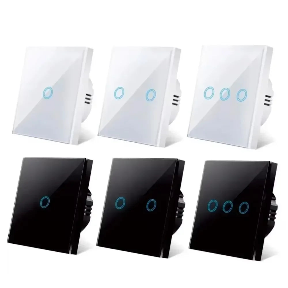 Interrupteur Mural Tactile en Verre Cristal | 1/2/3 Boutons | Noir & Blanc