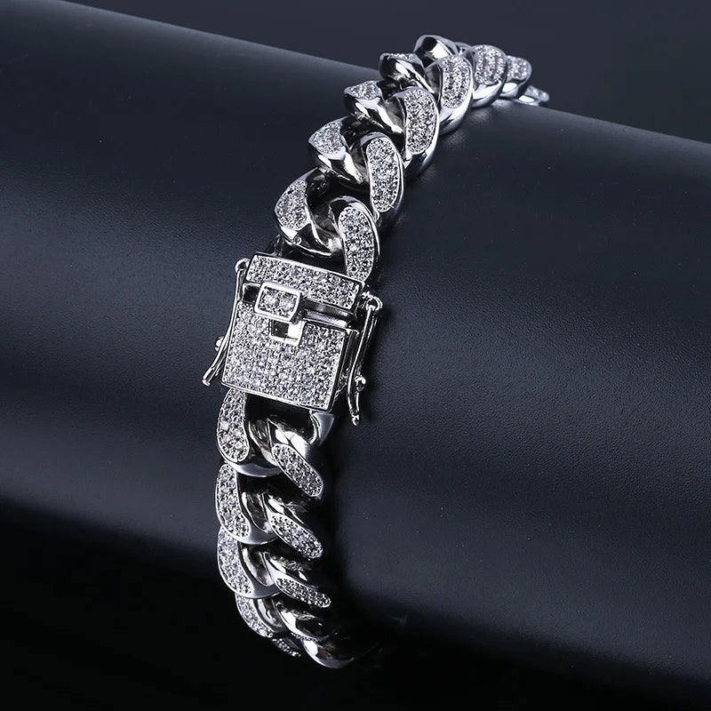 Bracelet de luxe en chaîne à maillons cubains glacés pour hommes, bijoux Hip-Hop en cristal pavé, en acier inoxydable, scintillant, cadeau