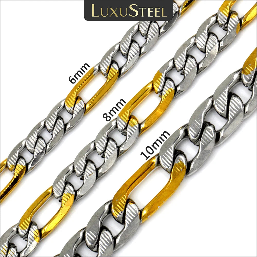 Collier Chaîne Figaro en Acier Inoxydable | Or, Argent & Bicolore – 6/8/10mm