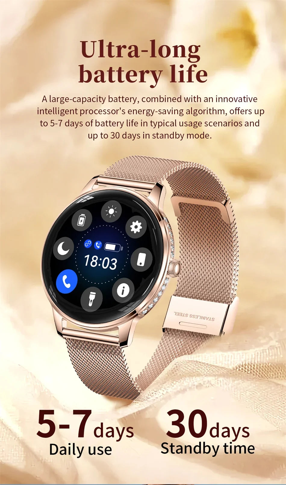 Nouvelle Montre Connectée Ultra-Mince 2026 pour Femme avec Suivi de Santé, Appel Bluetooth, Fréquence Cardiaque, Oxygène Sanguin et Modes Sportifs