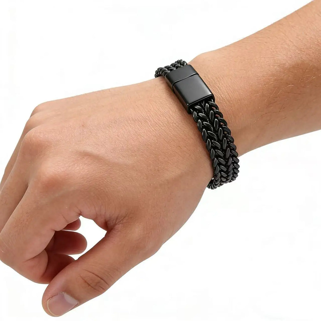 Bracelet chaîne en acier inoxydable noir de 10 mm de large pour hommes, bijoux punk gothiques, fermoir magnétique, boucle cachée, accessoire