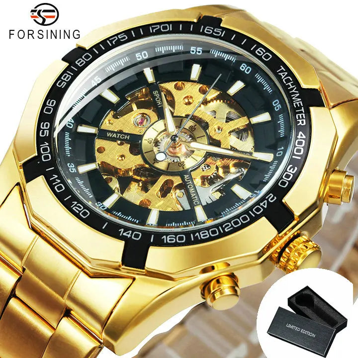 Montre Mécanique Squelette Homme WINNER – Aiguilles Lumineuses, Bracelet Acier
