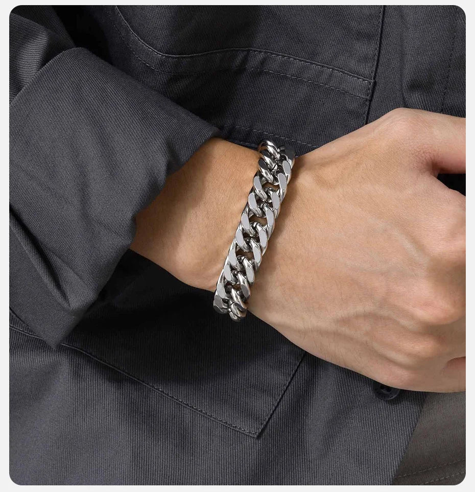 Bracelets cubains en acier inoxydable pour hommes