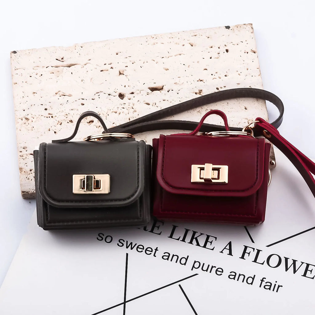 Mini Sac Porte-Clés en Cuir PU — Porte-Monnaie Zippé, Pendentif Sac, 7 Coloris