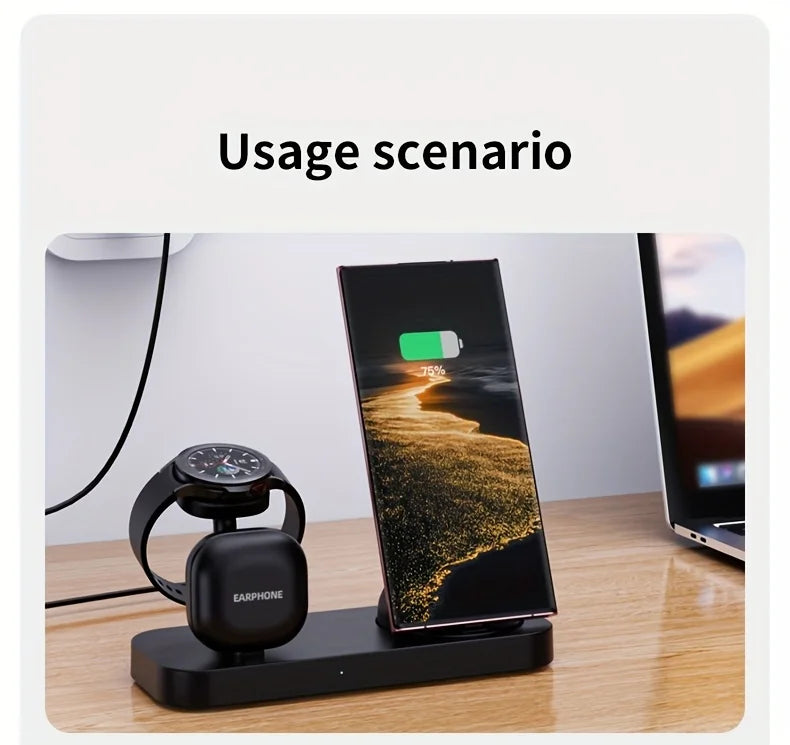Station de Charge Sans Fil 3-en-1 VIKEFON – Samsung Galaxy, Montre & Écouteurs, 15W