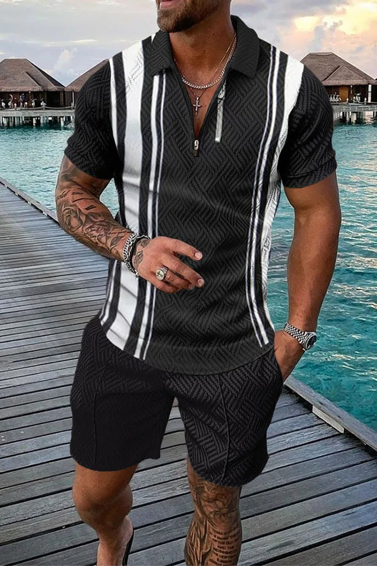 Polo Zippé Vintage Homme — Ensemble Survêtement Col Mandarin, Respirant & Grande Taille S-5XL