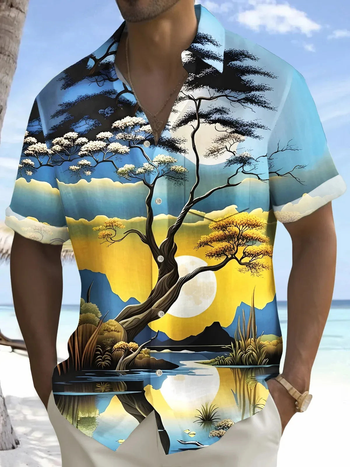 Chemises d'été pour hommes, chemise hawaïenne décontractée,manches courtes.