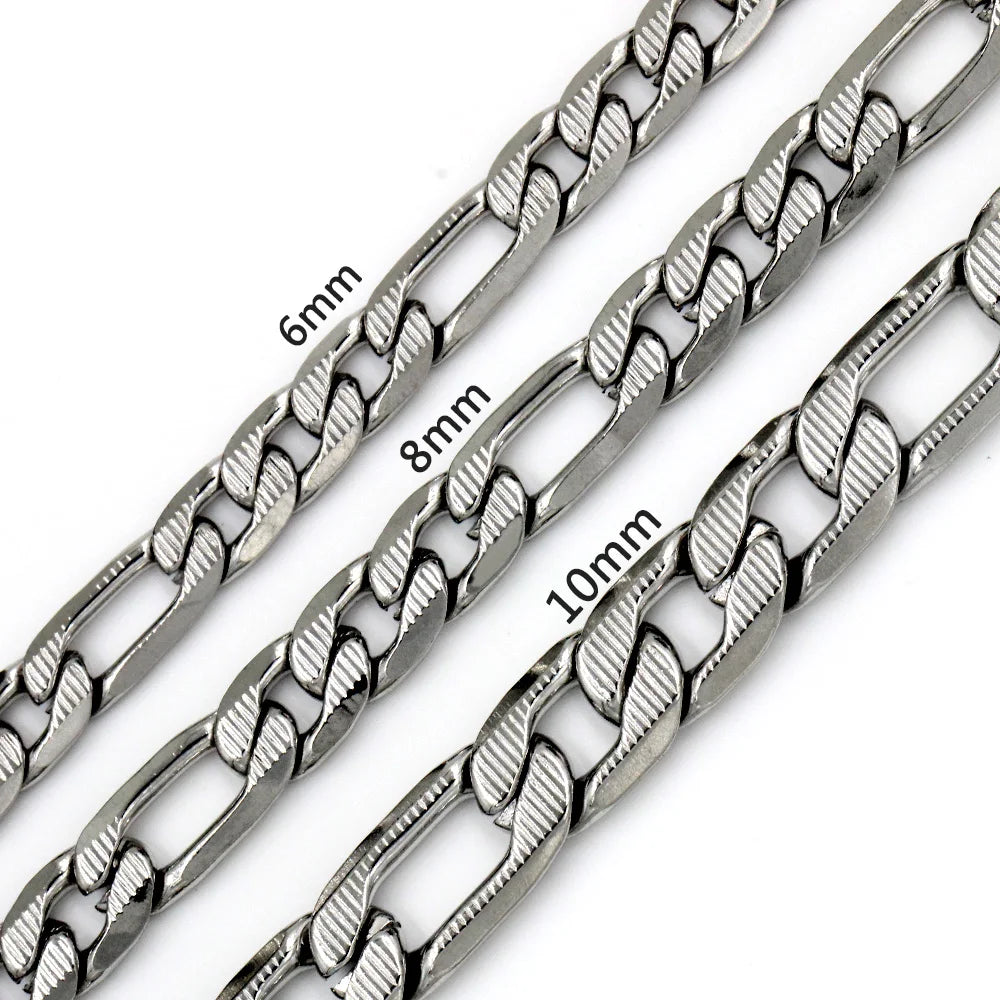 Collier Chaîne Figaro en Acier Inoxydable | Or, Argent & Bicolore – 6/8/10mm