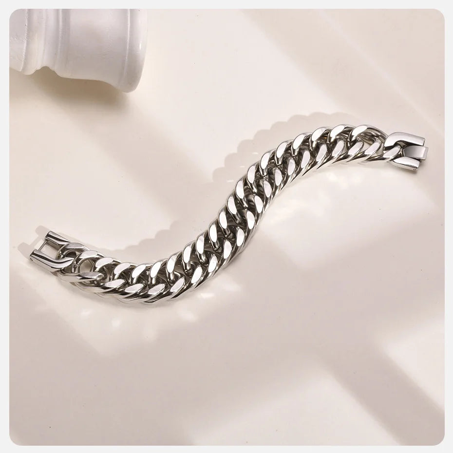 Vnox-Bracelets cubains en acier inoxydable pour hommes, 10/12/15mm de largeur, bijoux hip hop pour garçons