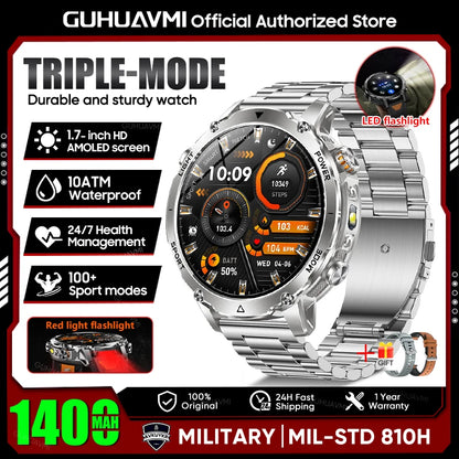 Smartwatch Militaire GUHUAVMI 2026 – Écran AMOLED 1,7", Batterie 1400mAh, GPS, Appel Bluetooth