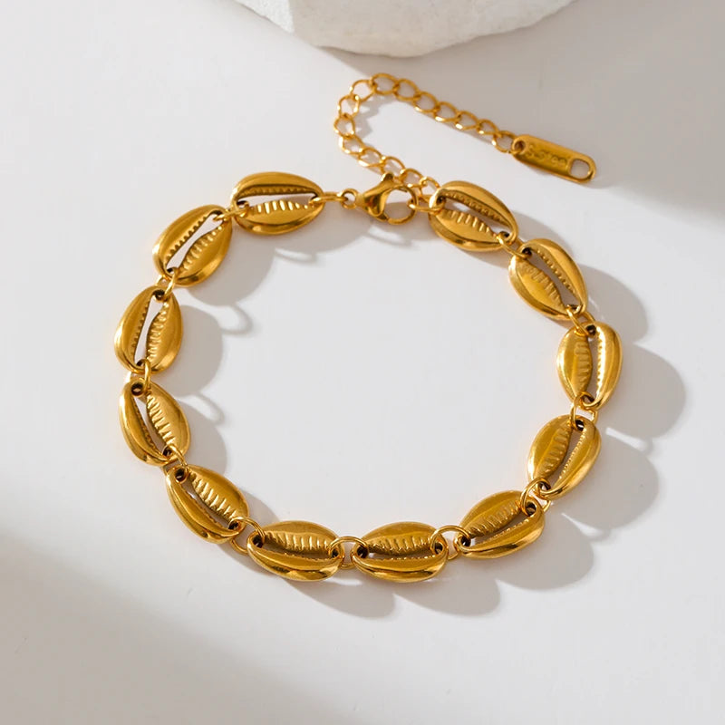 Bracelet jonc en acier inoxydable 316L couleur or pour femmes.