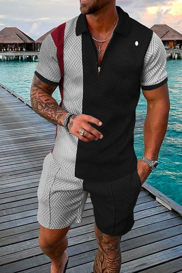 Polo Zippé Vintage Homme — Ensemble Survêtement Col Mandarin, Respirant & Grande Taille S-5XL