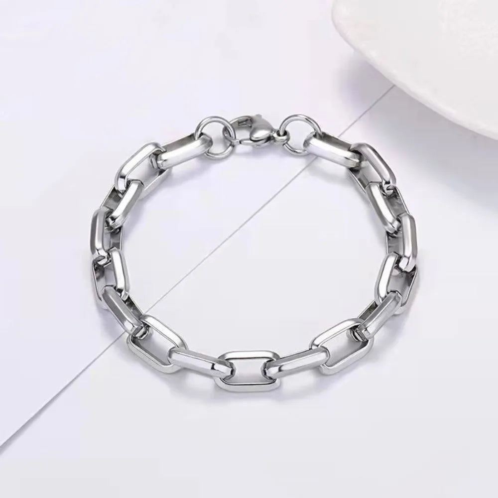 Bracelet à chaîne transversale en acier inoxydable pour hommes, chaîne épaisse cubaine, Style industriel Hip-hop Punk.