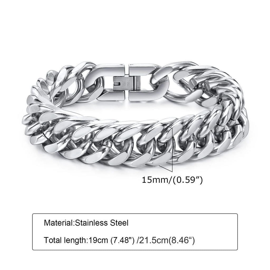 Vnox-Bracelets cubains en acier inoxydable pour hommes, 10/12/15mm de largeur, bijoux hip hop pour garçons