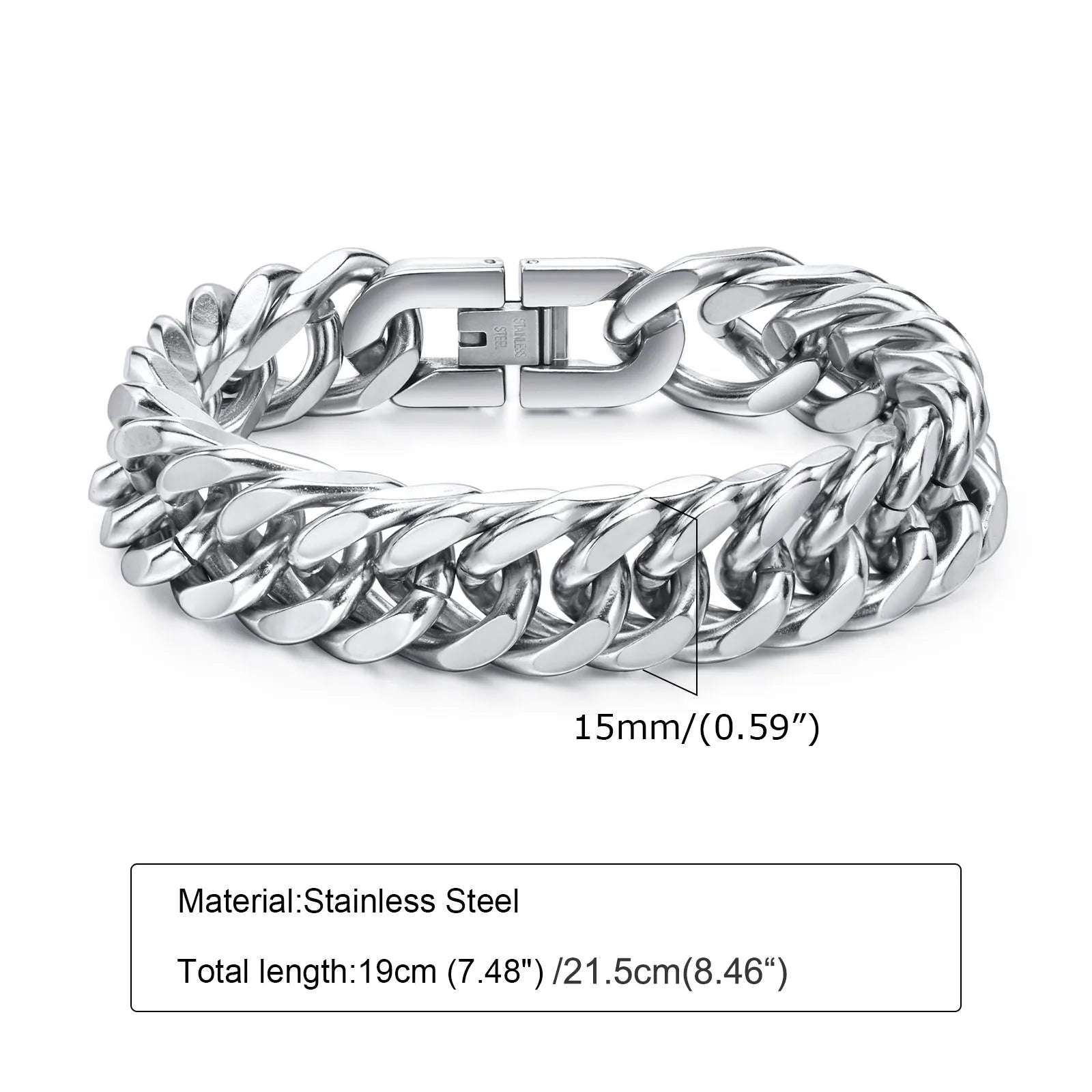 Vnox-Bracelets cubains en acier inoxydable pour hommes, 10/12/15mm de largeur, bijoux hip hop pour garçons