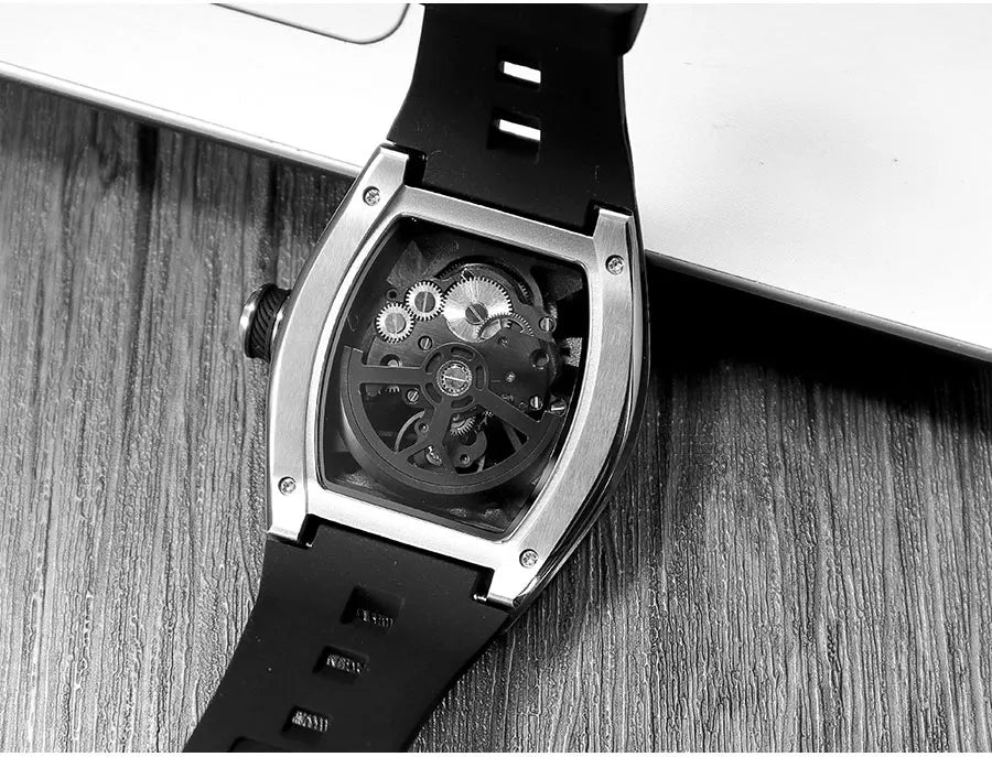 Montre Homme MINIFOCUS — Mécanique Automatique Squelette, Silicone & Waterproof 5ATM