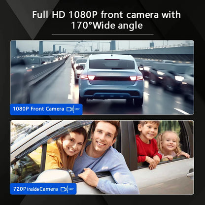 Caméra de tableau de bord pour voitures 1080P, enregistreur vidéo DVR, double caméra de voiture, vue avant et intérieure, enregistrement en boucle, moniteur WiFi Dashcam
