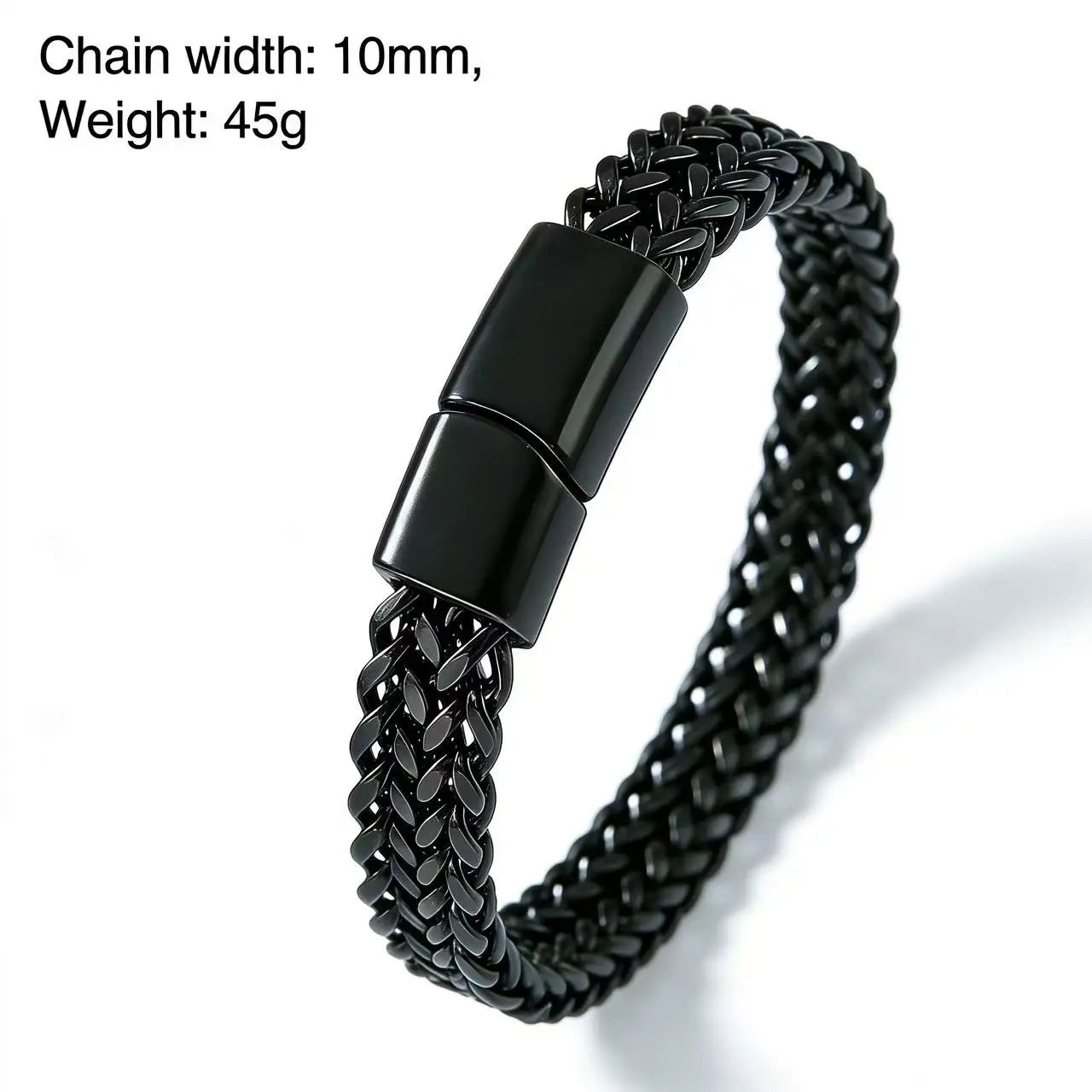 Bracelet chaîne en acier inoxydable noir de 10 mm de large pour hommes, bijoux punk gothiques, fermoir magnétique, boucle cachée, accessoire