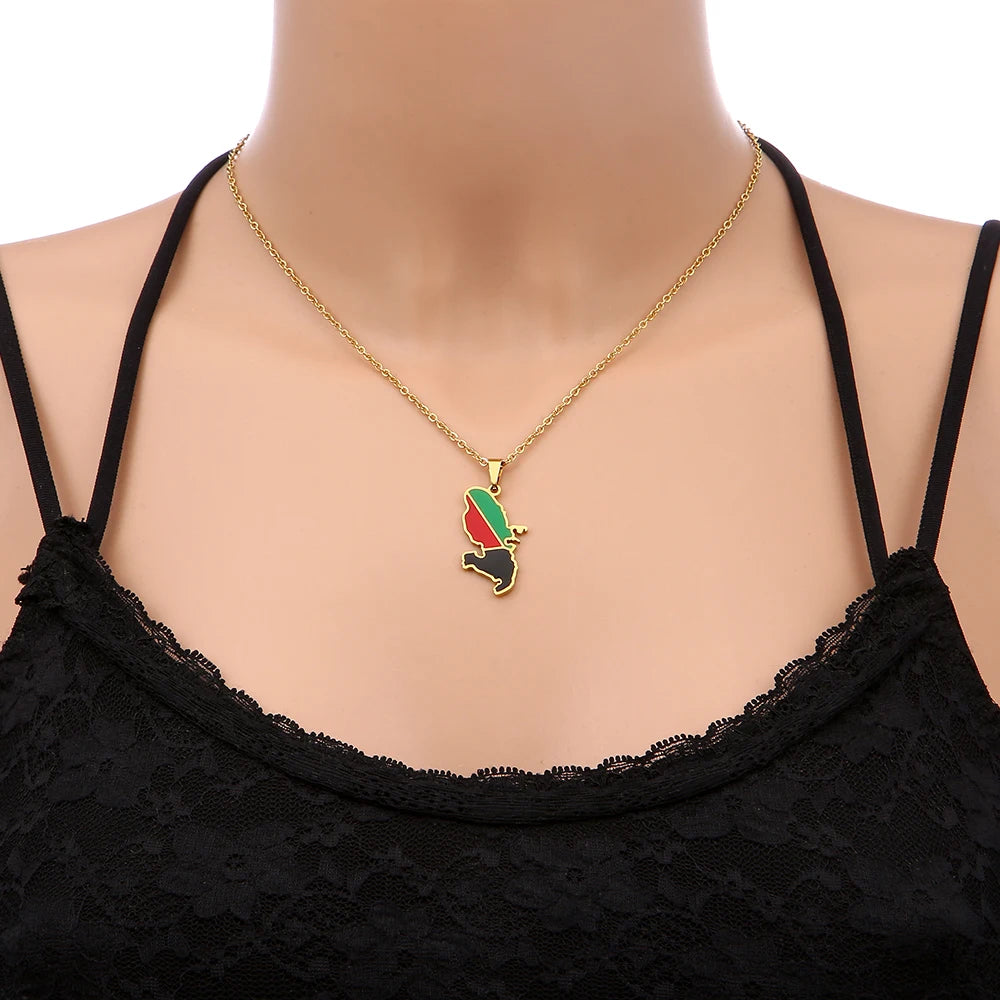 Collier Pendentif Drapeau Martinique – Acier Inoxydable Or & Argent