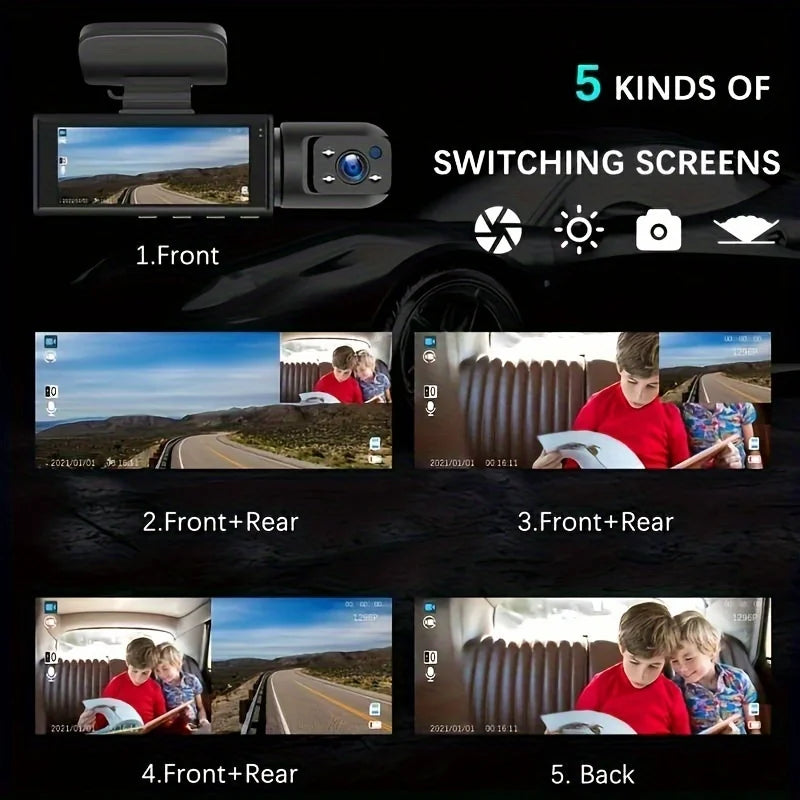 Caméra de tableau de bord double WIFI 1080P pour voitures, avant et intérieure, caméra de voiture avec vision nocturne IR, enregistrement en boucle, grand angle, caméra DVR pour voiture
