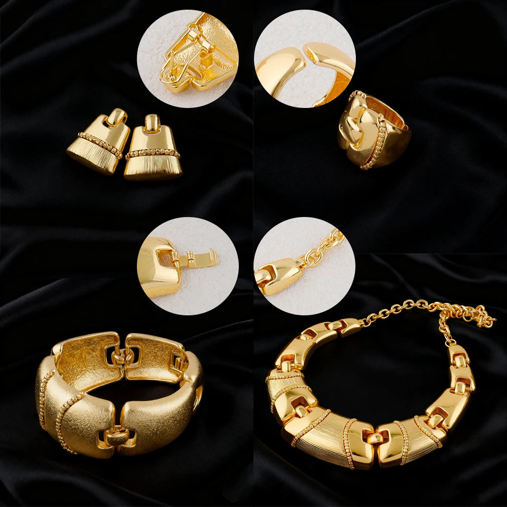 Ensemble de bijoux africains nigérians, collier, Bracelet, boucles d'oreilles, bagues, exagéré, élégant, luxe, pour dames, fête de mariage