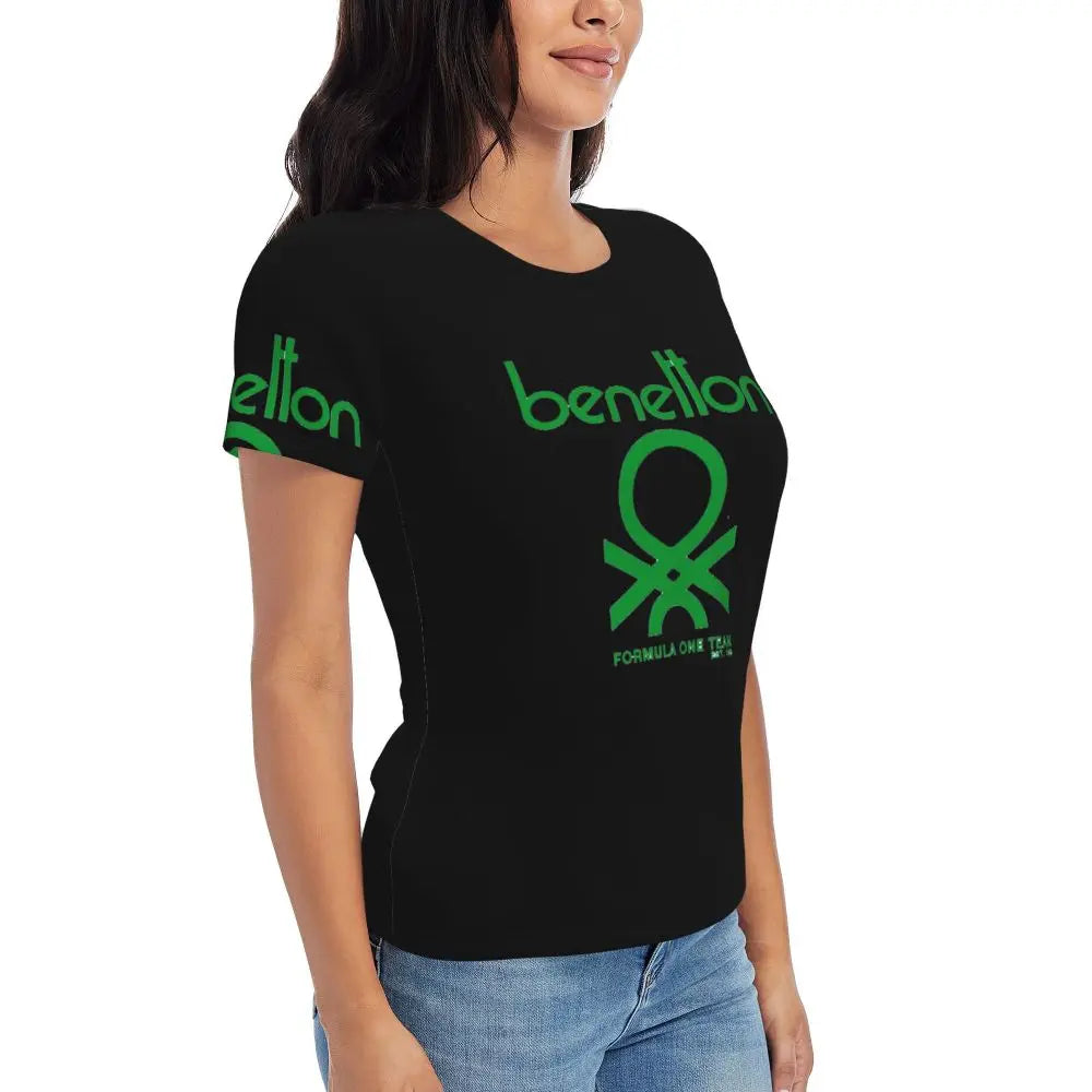 T-shirt Benetton pour femme, manches courtes, col rond, vêtements en coton, t-shirts d'été, streetwear