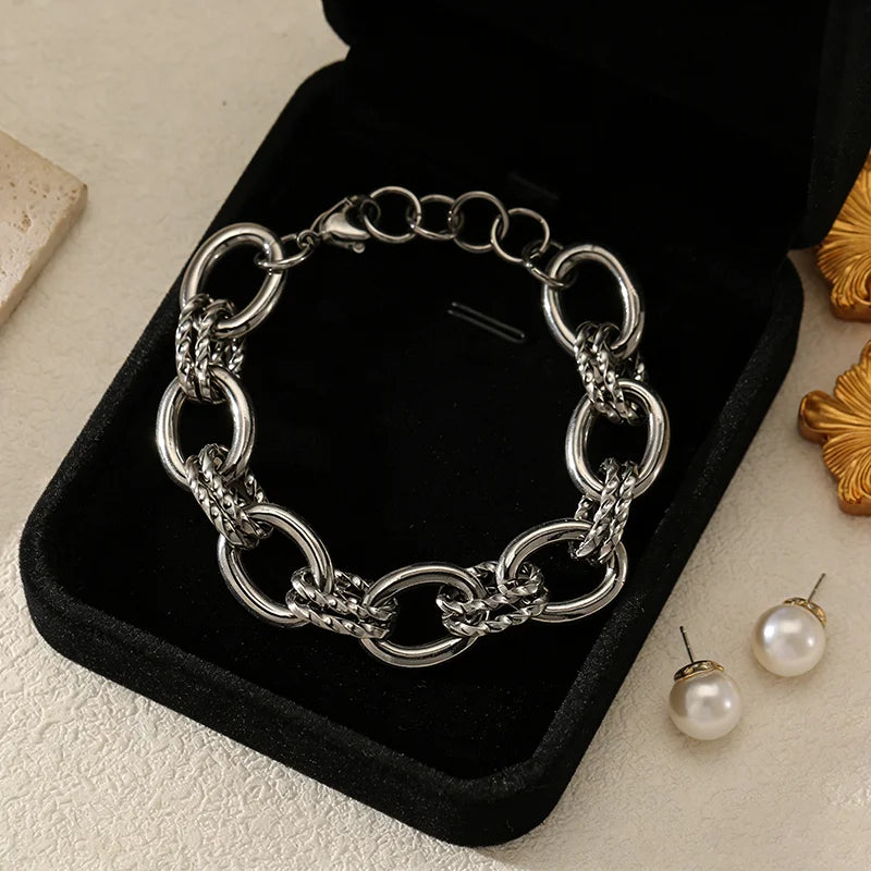 GANEMLY – Bracelet en acier inoxydable 316L pour femmes, couleur argent, chaîne à maillons, à la mode, Punk, chaîne de poignet, bijoux étanches