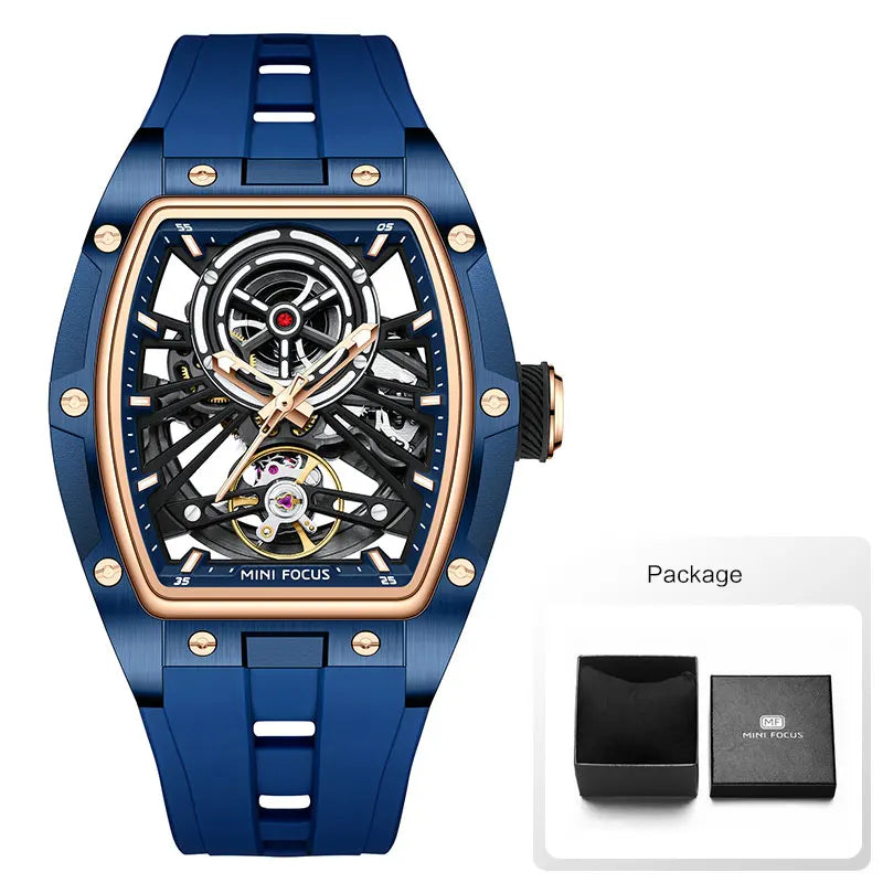 Montre Homme MINIFOCUS — Mécanique Automatique Squelette, Silicone & Waterproof 5ATM