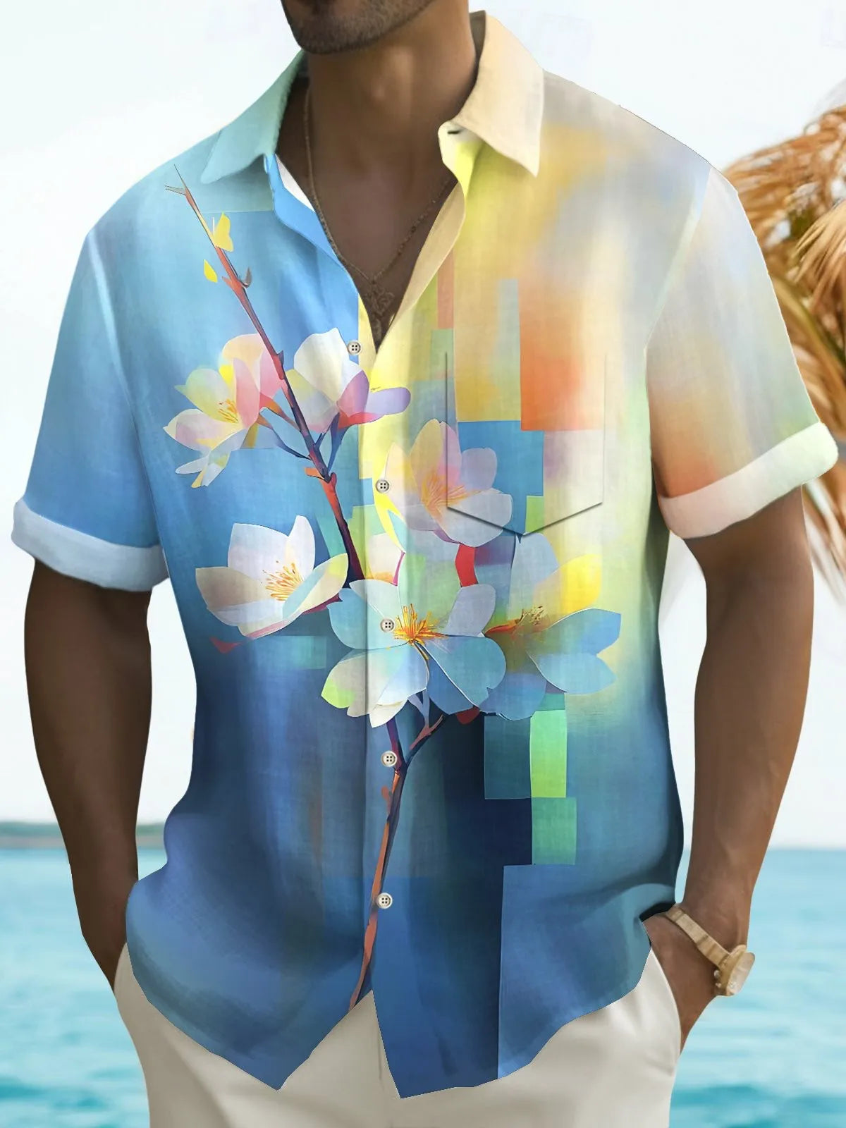 Chemises d'été pour hommes, chemise hawaïenne décontractée,manches courtes.