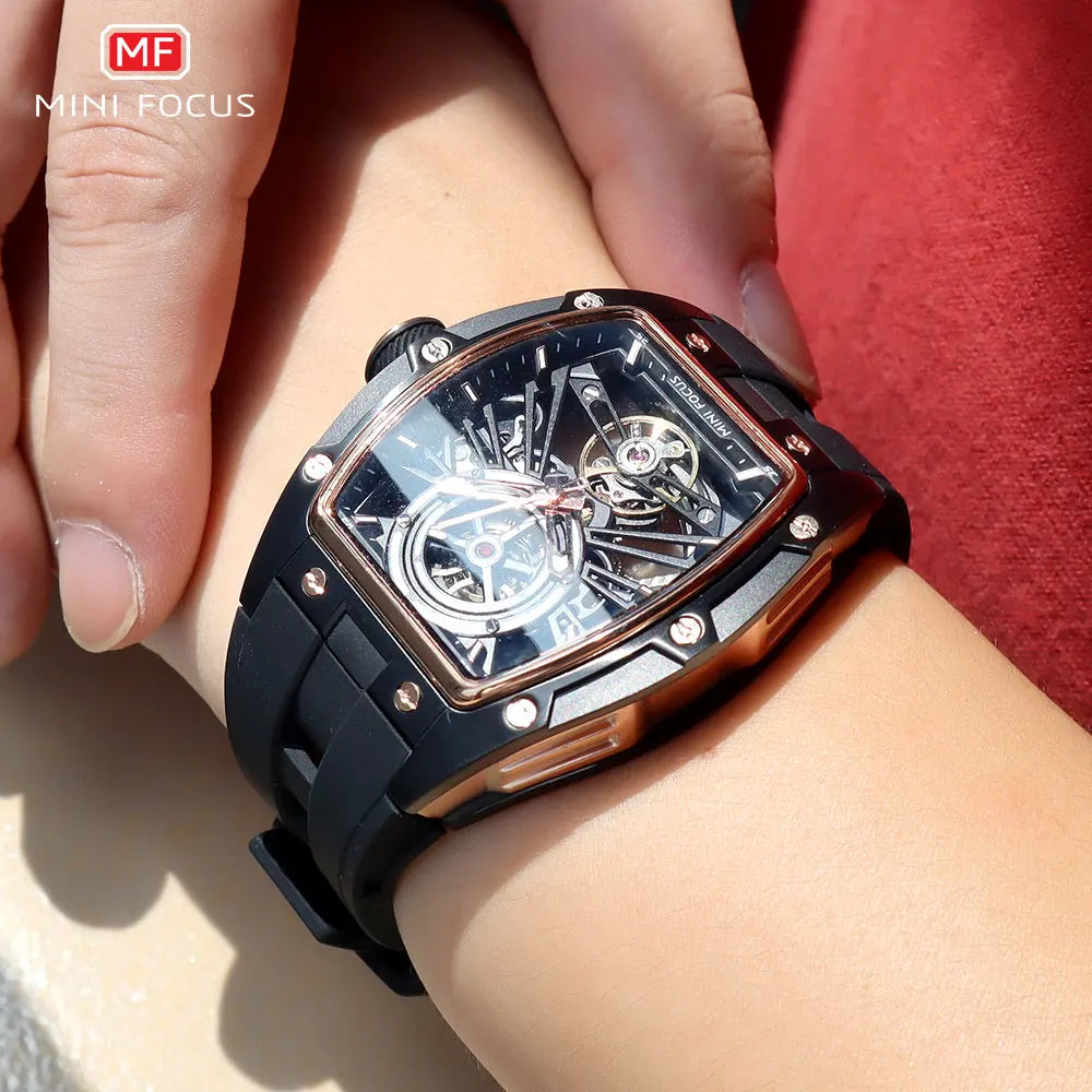 Montre Homme MINIFOCUS — Mécanique Automatique Squelette, Silicone & Waterproof 5ATM