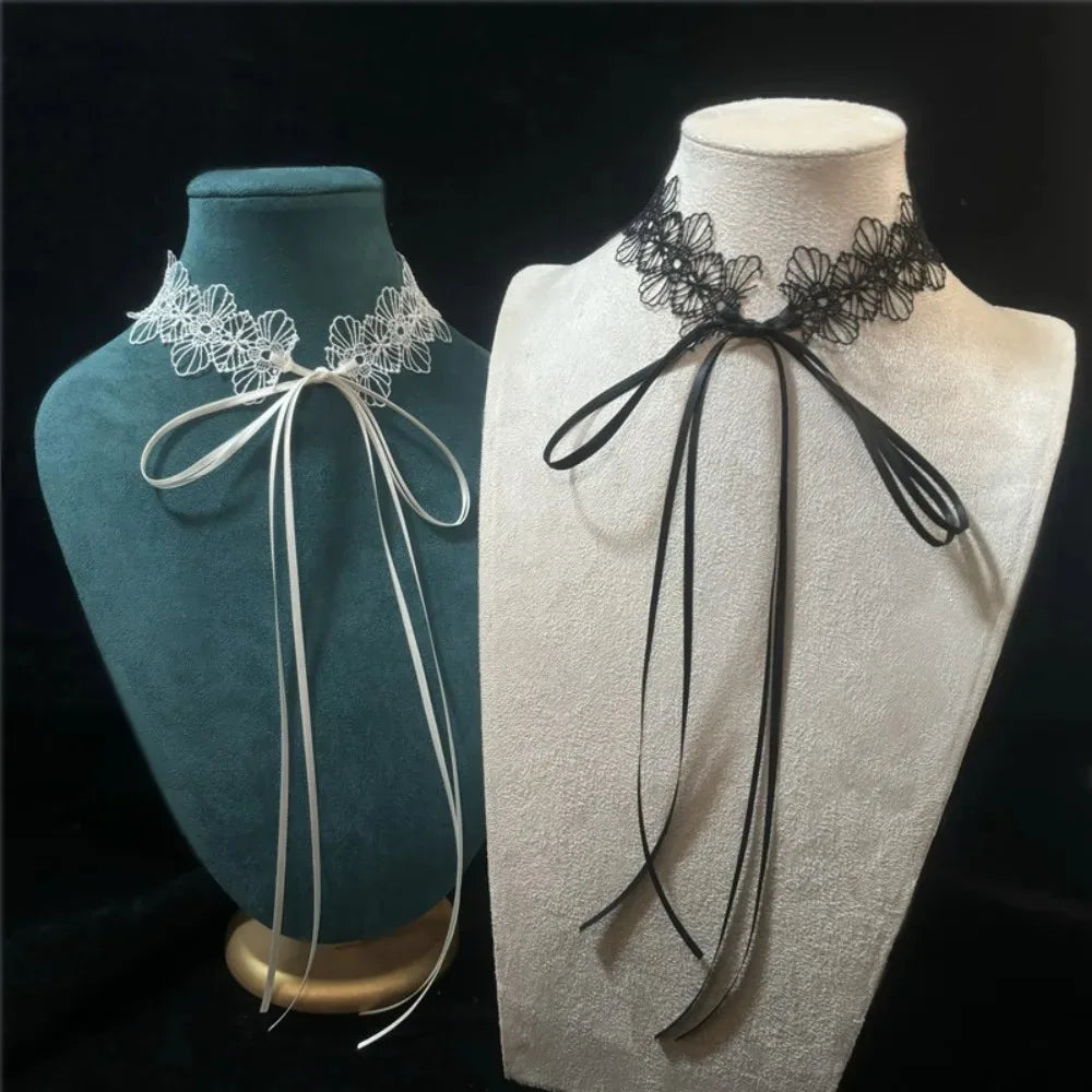 Collier ras du cou sexy en dentelle noire avec nœud pour femme, style gothique, collier doux avec sangle à nœud.