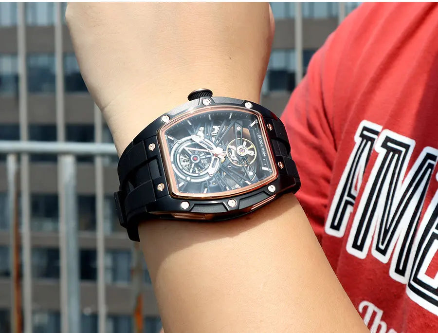 Montre Homme MINIFOCUS — Mécanique Automatique Squelette, Silicone & Waterproof 5ATM