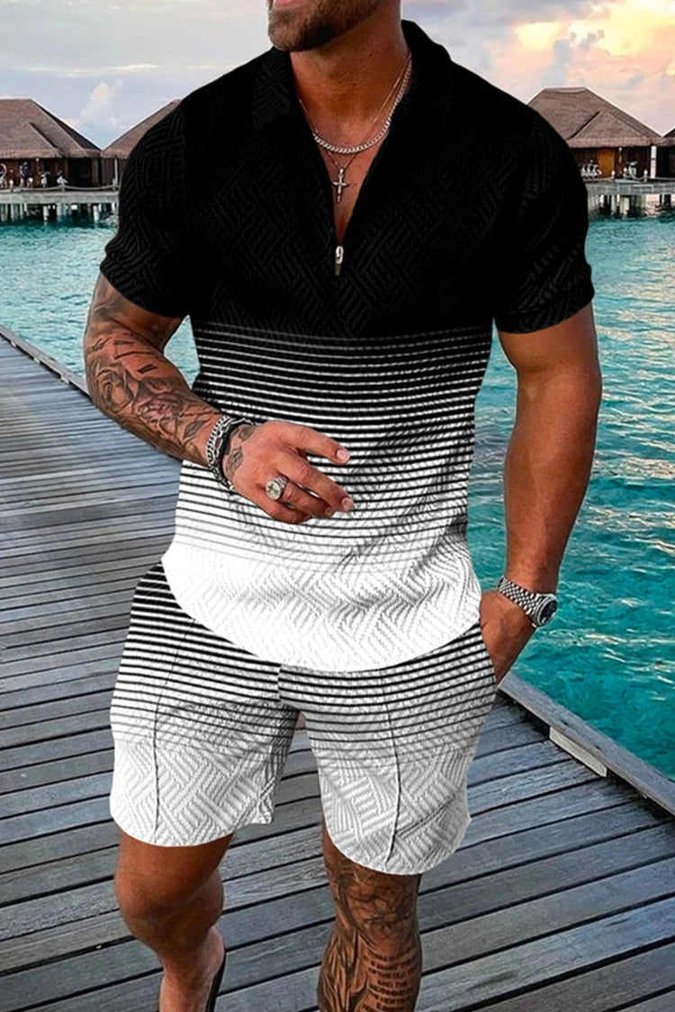 Polo Zippé Vintage Homme — Ensemble Survêtement Col Mandarin, Respirant & Grande Taille S-5XL
