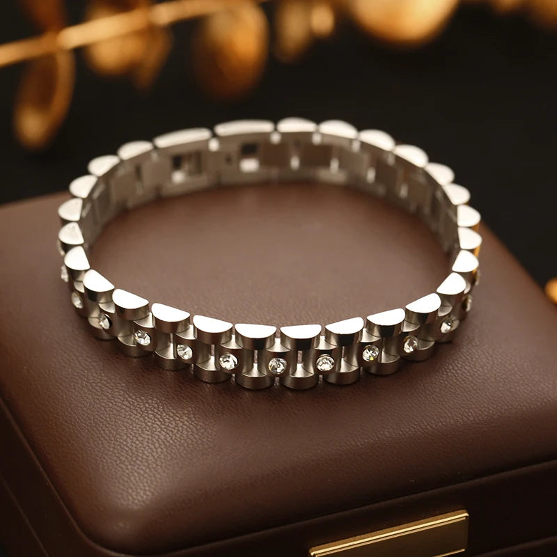 Bracelet jonc en acier inoxydable 316L GANEMLY pour femmes, nouveau bracelet punk, chaîne de poignet, bijoux imperméables, bijoux femme