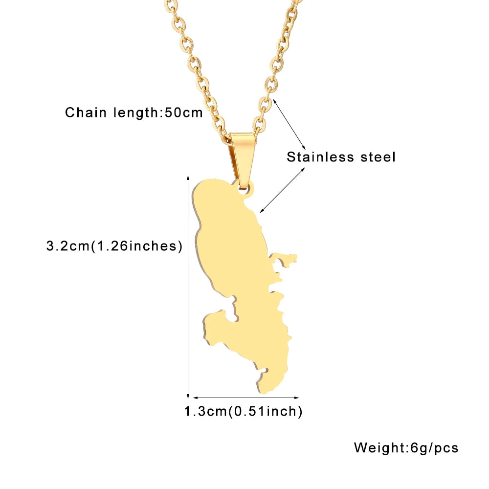 Collier avec pendentif carte Martinique  en acier inoxydable.