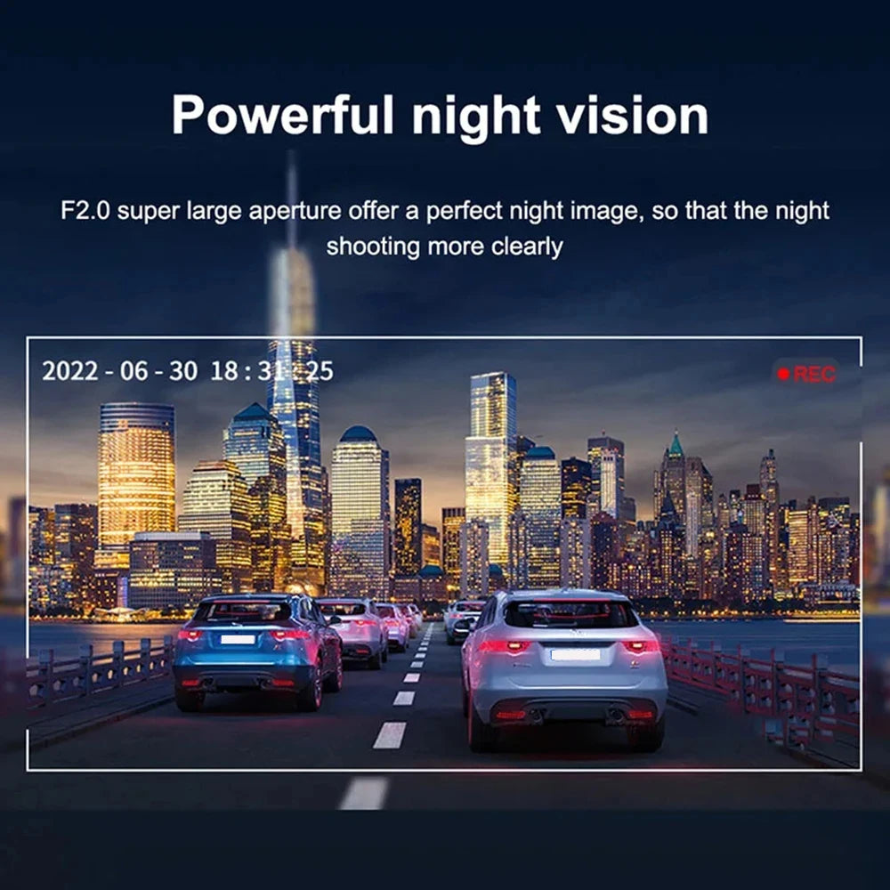Caméra de tableau de bord double WIFI 1080P pour voitures, avant et intérieure, caméra de voiture avec vision nocturne IR, enregistrement en boucle, grand angle, caméra DVR pour voiture