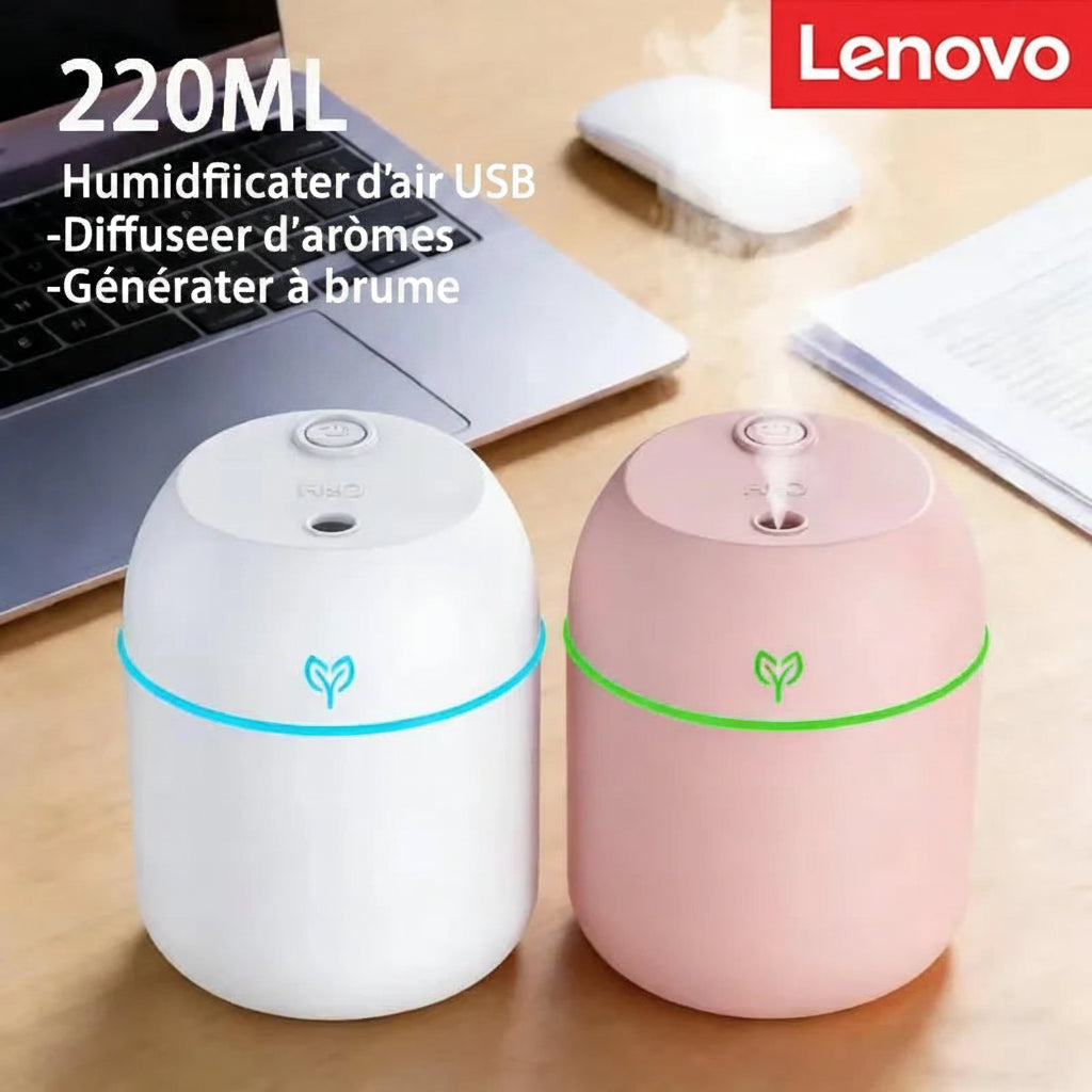 Humidificateur d'air Lenovo 220ML, diffuseur d'arôme à brume fraîche, lumière LED nocturne,